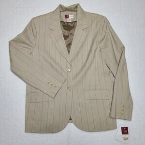 JM Collection Women's Jacket Blazer Tan Pink Herringbone Workwear Size 14